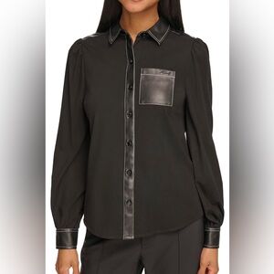 Karl Lagerfeld button up shirt with pleather collar and cuffs. Medium